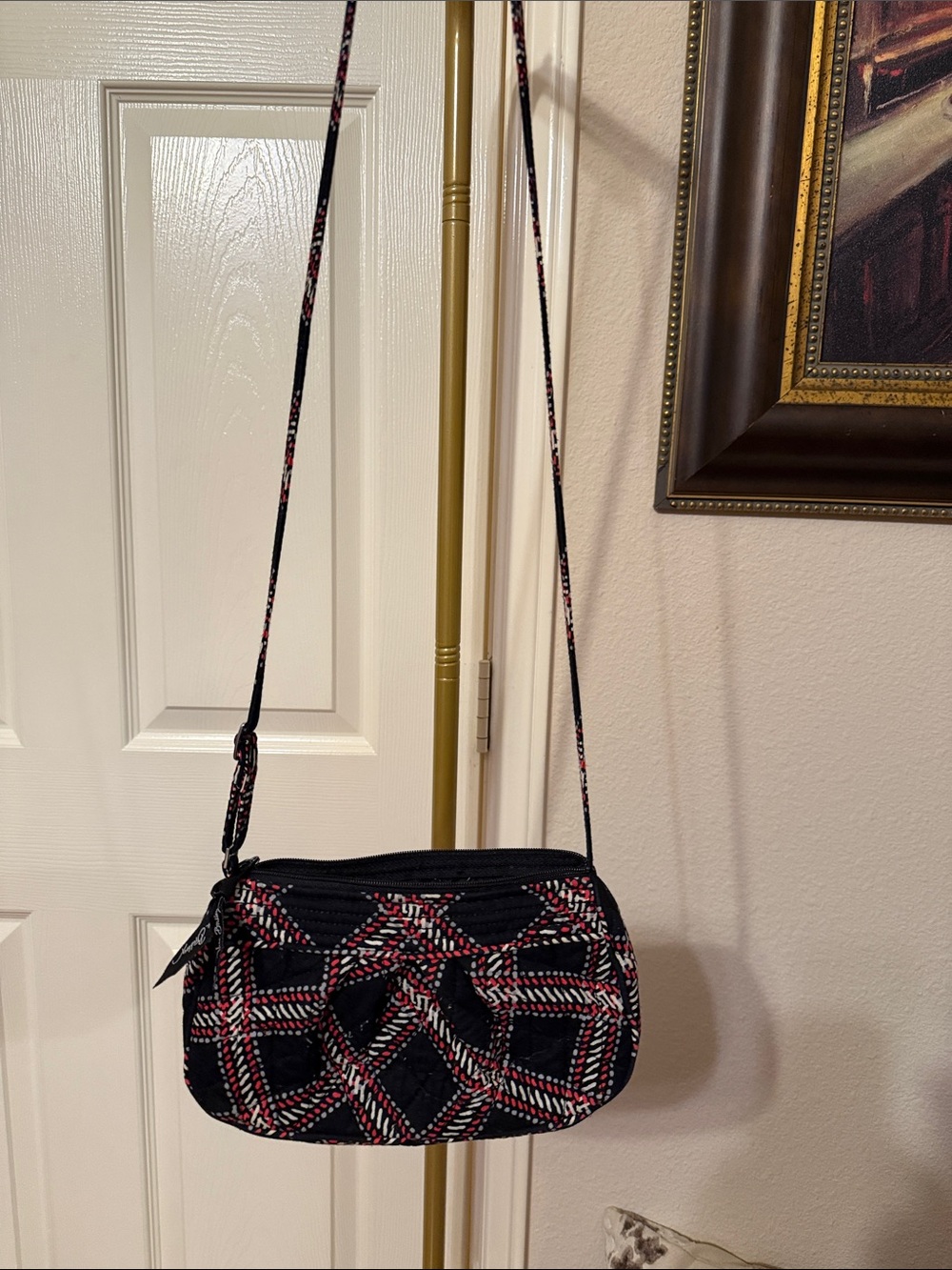 Vera Bradley Black Quilted Crossbody with Red & White Accents